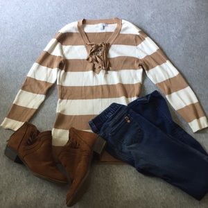 Brown&White Striped Lace-Up Shirt New York & Comp
